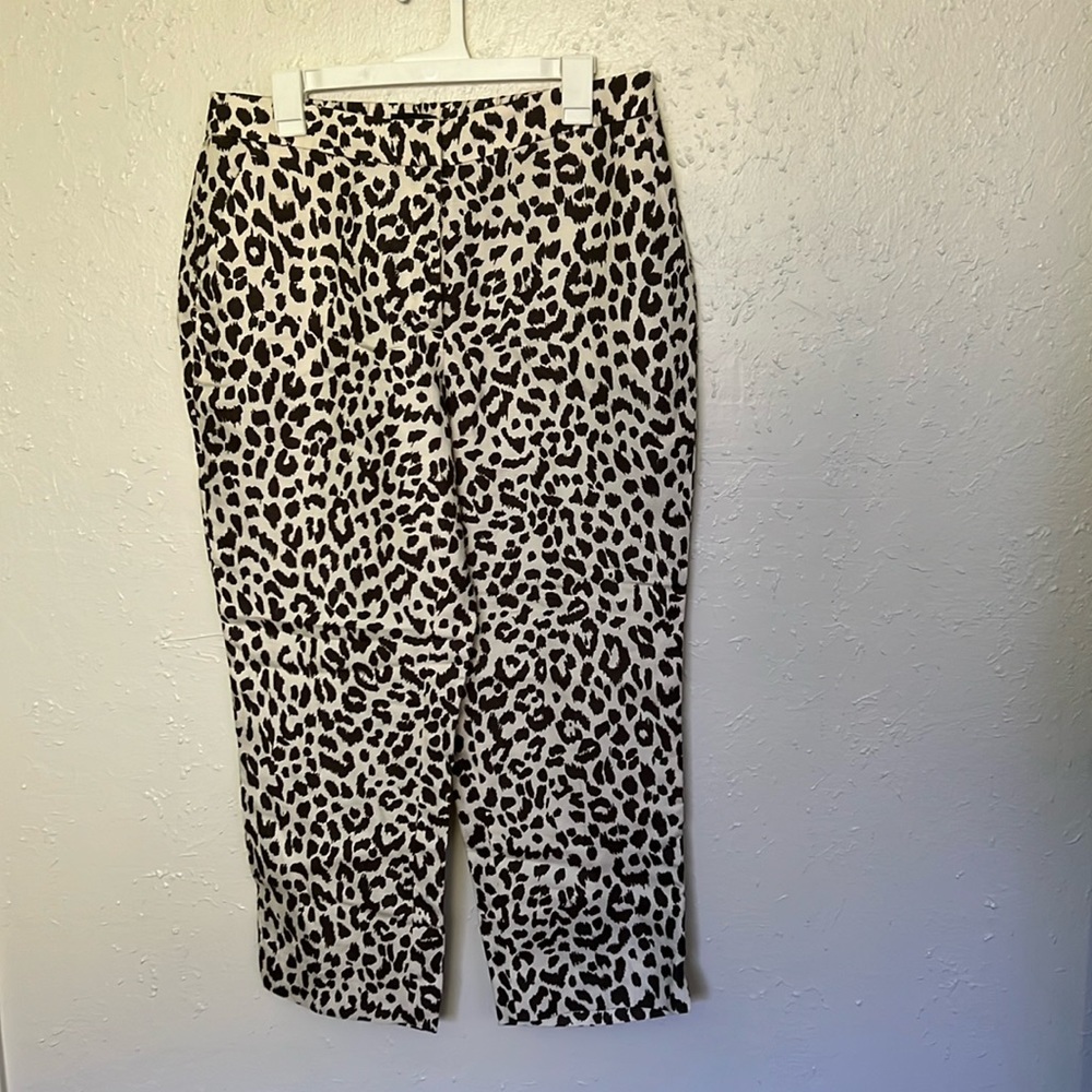 J. Crew Black and Cream Leopard Print Cropped Pants
